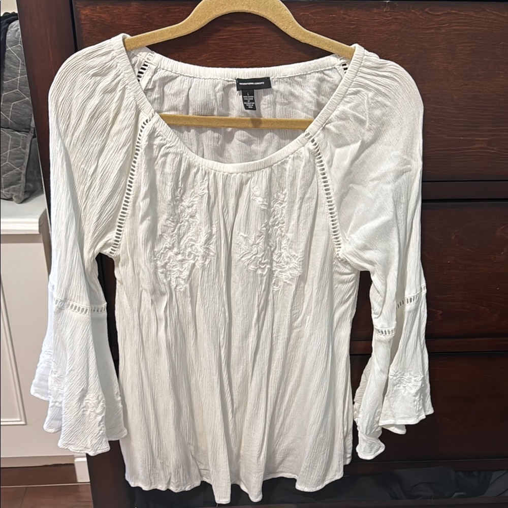 INC International Concepts White Bell Sleeve Blouse